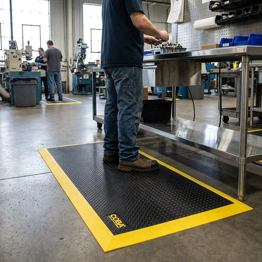 Anti-Fatigue Workstation Mats – Black/Yellow – Foam-Based – Industrial Use