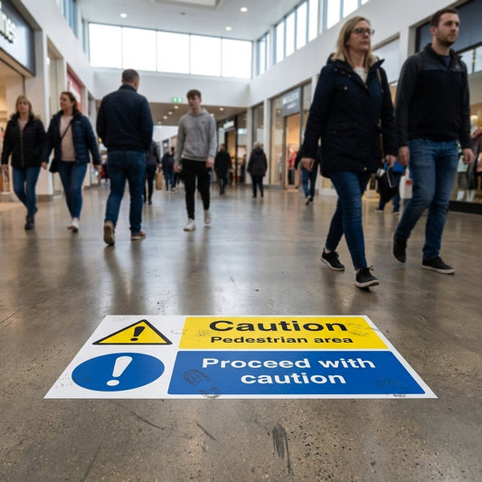 Caution Pedestrian Area Floor Graphic – 600mm x 400mm – Polycarbonate – Industrial Use