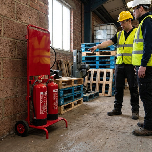 Double Fire Extinguisher Trolley – Red – Steel Construction – Industrial