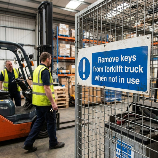 Forklift Truck Key Removal Safety Sign – 1mm Rigid Plastic – Indoor/Outdoor Use