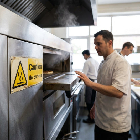Caution Hot Surface Safety Signs – 1mm Rigid Plastic/Self-Adhesive Vinyl – Indoor/Outdoor Use
