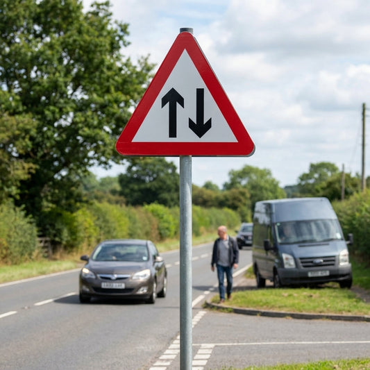 Two Way Reflective Traffic Signs – 600mm Triangle – Aluminium Composite – Outdoor Use