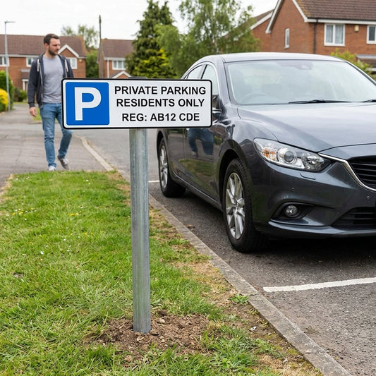 Custom Parking Verge Sign with Post – 450mm x 150mm – Durable Aluminium – Outdoor Use