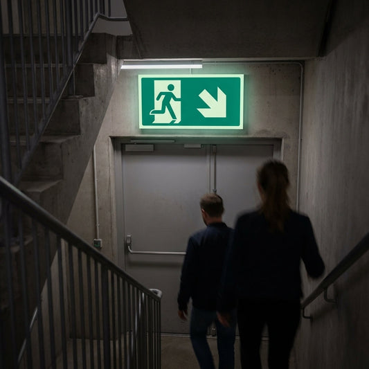 Photoluminescent Wayfinding Markers – Arrow Down/Right – Self-Adhesive Vinyl – Indoor Use