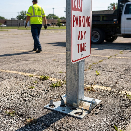 Steel Base Plates for Sign Posts – Galvanized – Secure Ground Installation