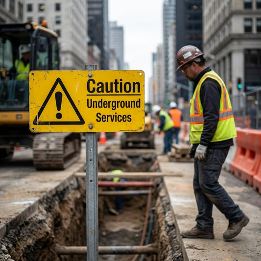 Caution Underground Services Safety Signs – 1mm Rigid Plastic – Indoor & Outdoor Use