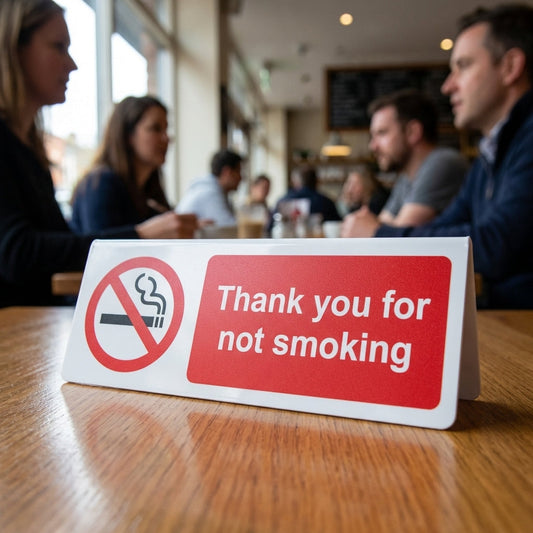 Thank You for Not Smoking Table Cards – 150mm x 50mm – Rigid Plastic – Indoor/Outdoor Use