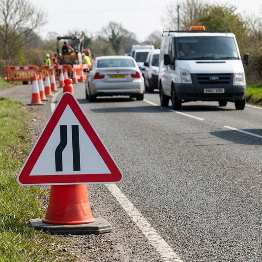 Road Narrowing Cone Sign – 750mm Triangle – Reflective Polypropylene – Traffic Safety