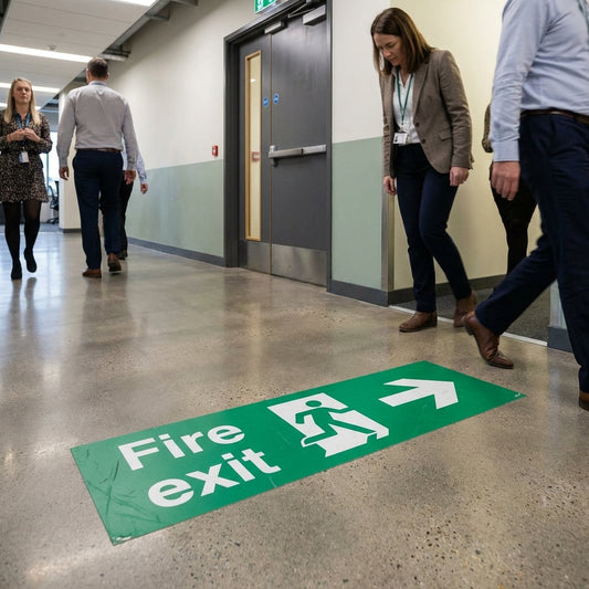 Fire Exit Arrow Right Floor Graphic Sign – 600mm x 200mm – Polycarbonate – Industrial Use