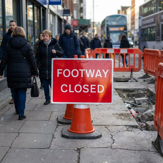 Footway Closed Reflective Cone Sign – 600mm x 450mm – Polypropylene – Pedestrian Control