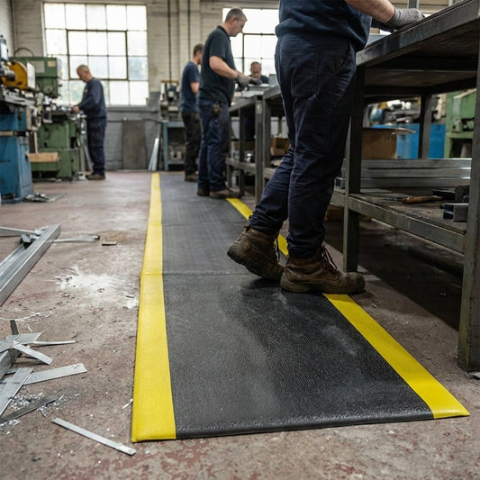 Anti-Fatigue Workstation Matting – Black or Yellow Borders – Vinyl Foam – Industrial Use