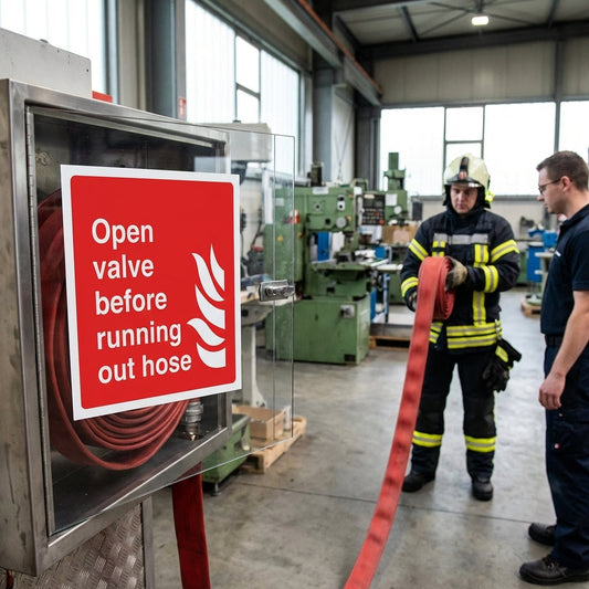 Open Valve Safety Sign – 150mm x 150mm – Self Adhesive Vinyl – Indoor/Outdoor