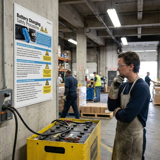 Battery Charging Safety Poster – 400mm x 600mm – Rigid Plastic – Indoor & Outdoor