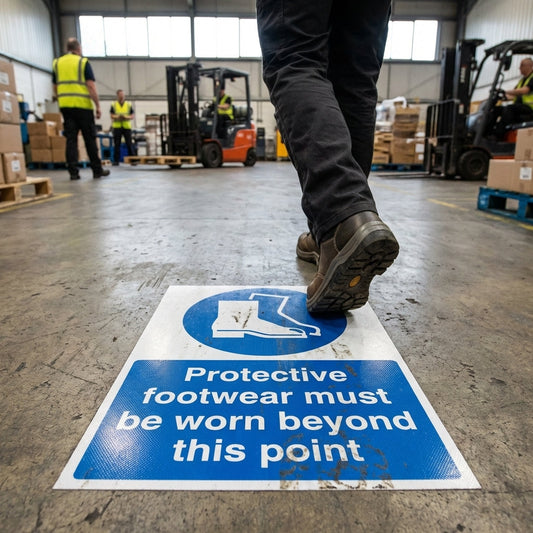 Protective Footwear Floor Graphic – 400mm x 600mm – Polycarbonate – Industrial Use