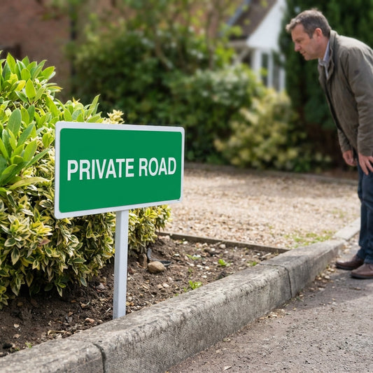 Private Road Verge Sign with Post – 450mm x 150mm – 2mm Aluminium – Outdoor Use