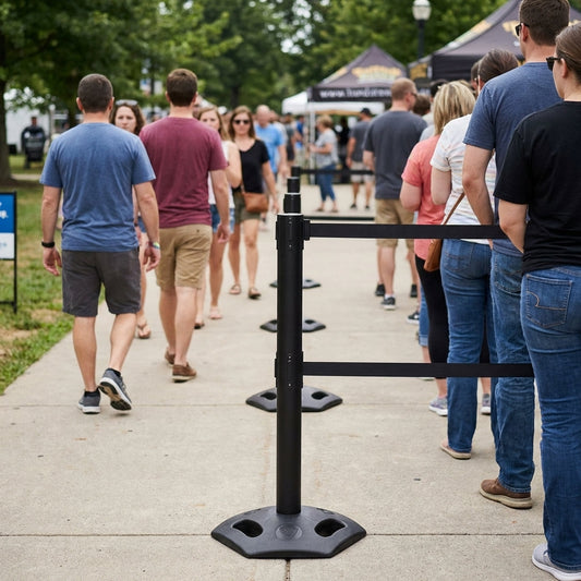 Outdoor Retractable Barriers – 3.4m Twin Webbing – Industrial Use