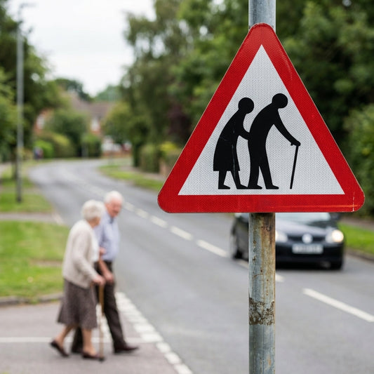 Elderly/Disabled Pedestrians Reflective Traffic Sign – 600mm Triangle – Aluminium Composite RA1 – Outdoor Use