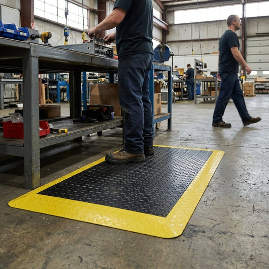 Anti-Fatigue Matting – Black/Yellow – Checker-Plate Surface – Industrial Use