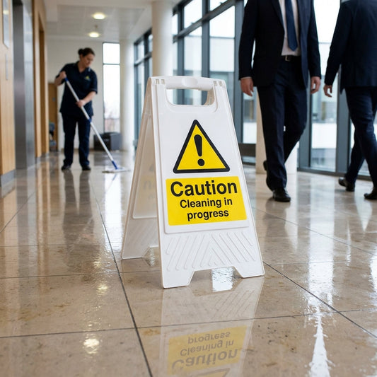 Caution Cleaning in Progress Sign – 300mm x 600mm – Durable Polypropylene – Indoor/Outdoor Use