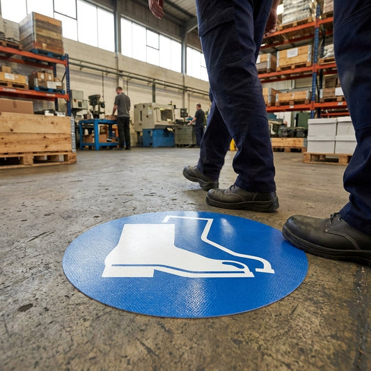 Safety Boots Symbol Floor Graphic – 400mm Diameter – Polycarbonate – Industrial Use