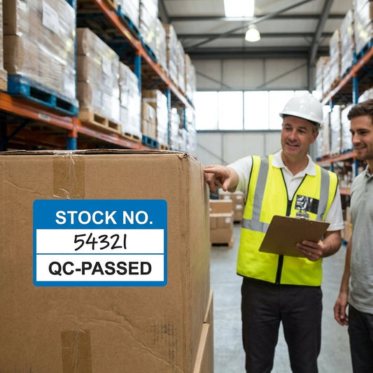 Stock Number Quality Control Labels (Roll of 100) – 50mm x 20mm – Self Adhesive Vinyl – Indoor Use