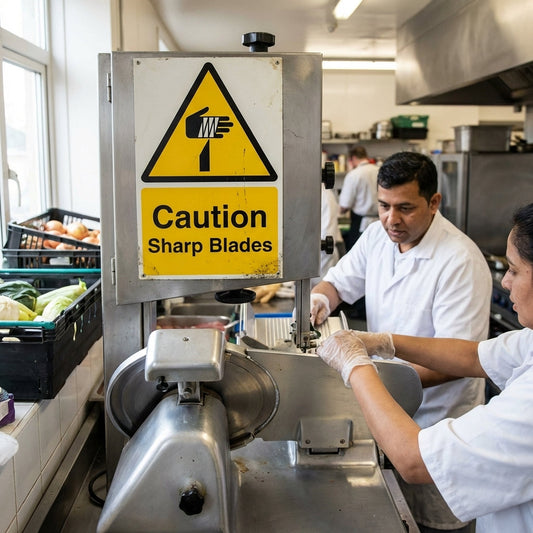 Caution Sharp Blades Safety Signs – 1mm Rigid Plastic – Indoor/Outdoor Use