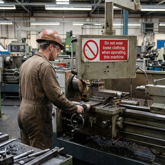 Do Not Wear Loose Clothing When Operating Machine Safety Signs – 1mm Rigid Plastic – Indoor/Outdoor Use