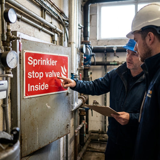 Sprinkler Stop Valve Inside Signs – High Visibility – Indoor Use