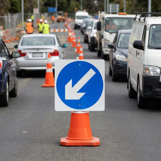 Keep Left Reflective Cone Sign – 750mm x 750mm – Polypropylene – Road Safety