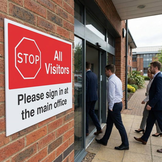 Visitor Sign In Office Sign – 600mm x 450mm – Rigid Plastic – Indoor/Outdoor