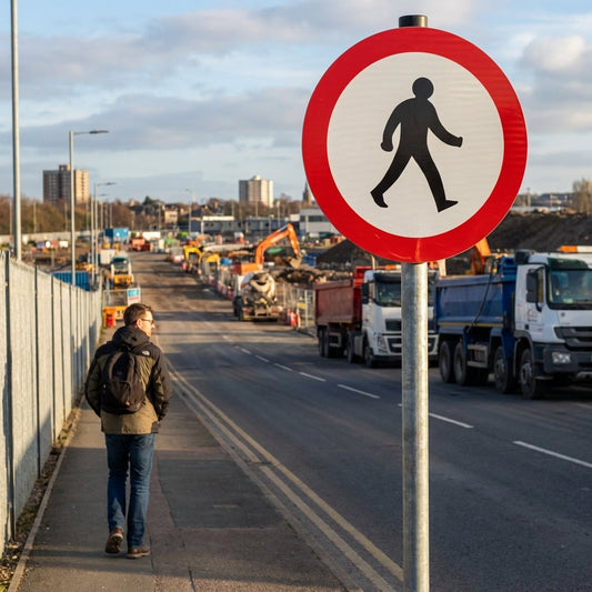 Pedestrians Prohibited Reflective Traffic Sign (Class RA1) – 600mm Diameter – Aluminium Composite RA1 – Outdoor Use