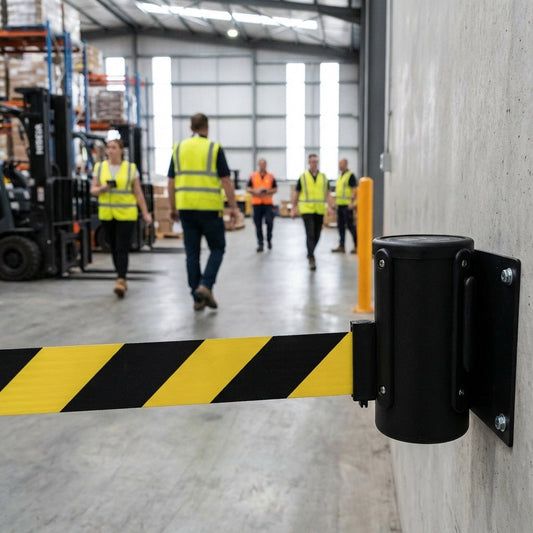Wall Mounted Retractable Barriers – 4.6m – Industrial Grade – Indoor/Outdoor Use