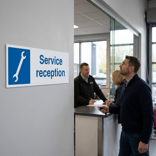 Service Reception Signs – 300mm x 100mm – Rigid Plastic – Indoor & Outdoor