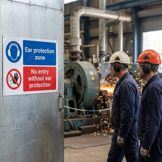 Ear Protection Zone No Entry Without Ear Protection Safety Signs – 1mm Rigid Plastic – Indoor/Outdoor Use