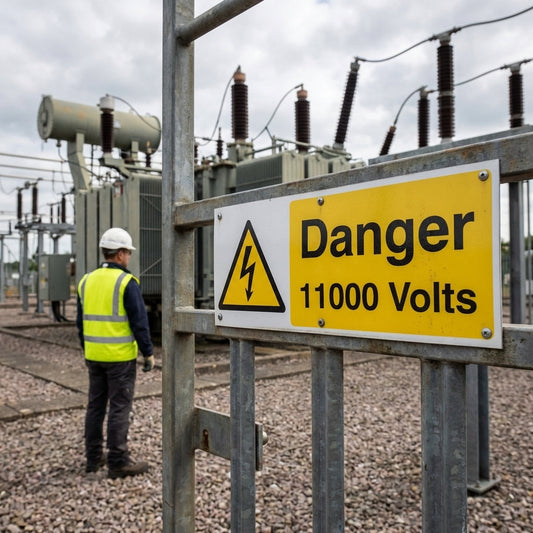 Danger 11000 Volts Safety Signs – 1mm Rigid Plastic – Indoor/Outdoor Use
