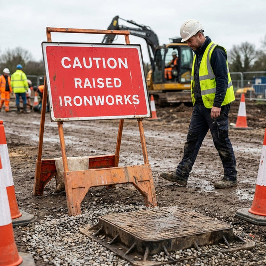 Caution Raised Ironworks Signs – 600mm x 450mm – Rigid Plastic – Indoor/Outdoor