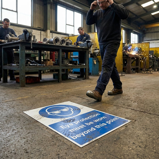 Eye Protection Floor Graphic – 400mm x 600mm – Polycarbonate – Industrial Use