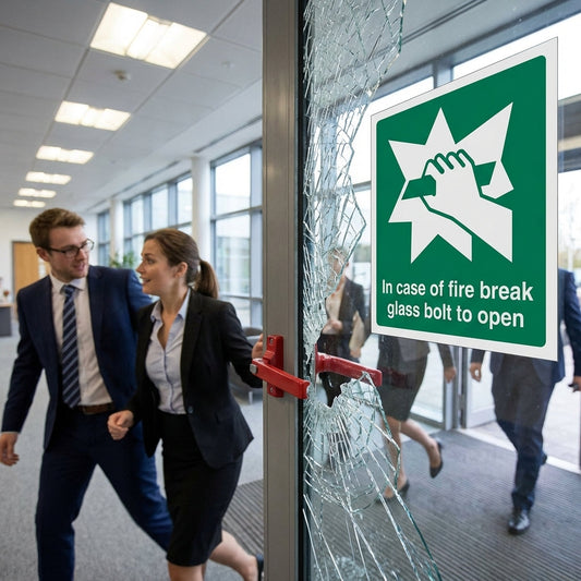 Fire Safety Sign – Break Glass Bolt to Open – Indoor Use