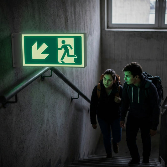 Photoluminescent Way Finding Markers – Arrow Down/Left – Self Adhesive Vinyl – Indoor Use