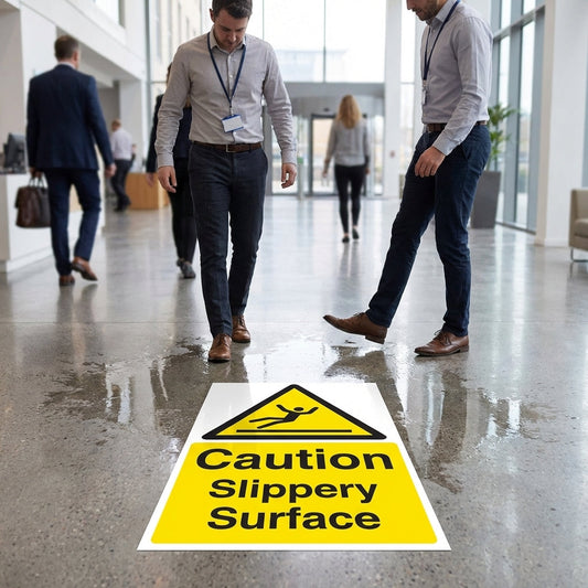 Caution Slippery Surface Floor Graphic – 400mm x 600mm – Polycarbonate – Industrial Use