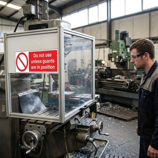 Do Not Use Unless Guards Are in Position Safety Sign – 1mm Rigid Plastic – Indoor/Outdoor Use
