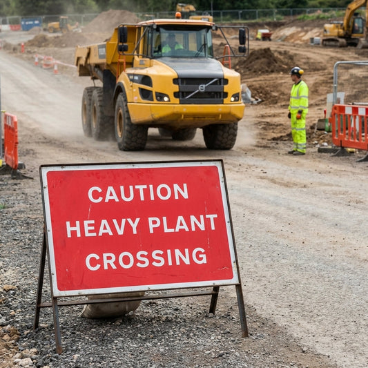Caution Heavy Plant Crossing Sign – 600mm x 450mm – Polypropylene RA1 – Indoor/Outdoor