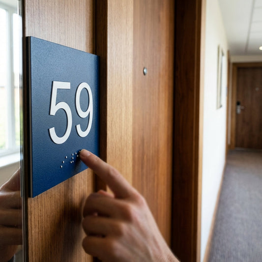 Braille & Tactile Door Number Signs – 75mm x 75mm – 1.5mm PVC – Indoor Use