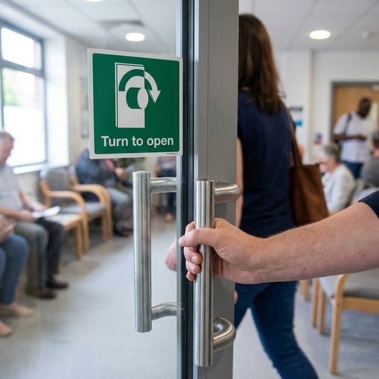 Directional Safety Sign – Turn Right to Open – Indoor/Outdoor Use