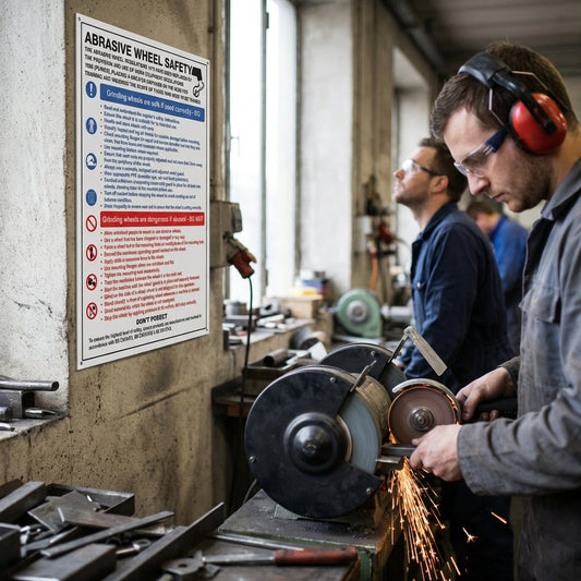Abrasive Wheel Safety Poster – 400mm x 600mm – Rigid Plastic – Indoor/Outdoor Use