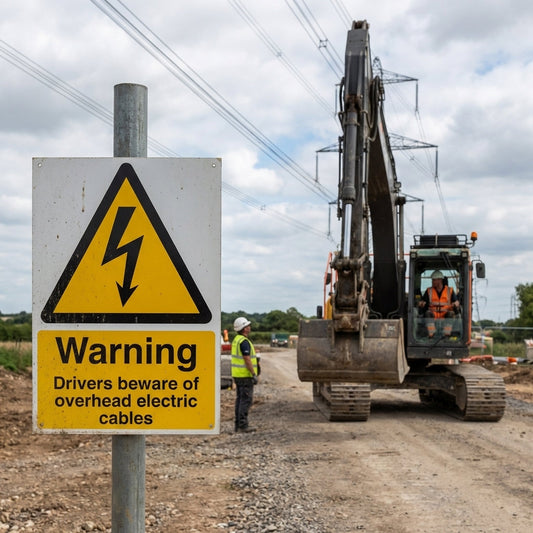 Safety Sign – Warning Drivers Beware Overhead Cables – 1mm Rigid Plastic – Indoor/Outdoor Use