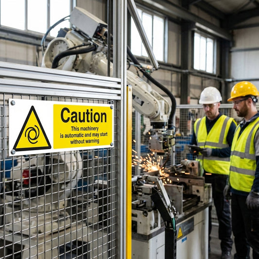 Automatic Machinery Warning Signs – 1mm Rigid Plastic – Indoor/Outdoor Use