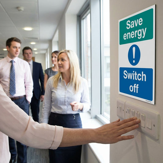 Energy Saving Sign – Self-Adhesive Vinyl – Indoor/Outdoor Use
