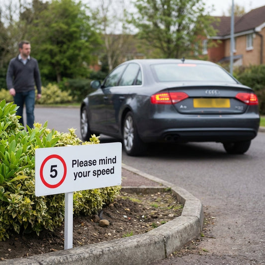 Speed Limit Verge Sign with Post – 450mm x 150mm – Durable Aluminium – Outdoor Use