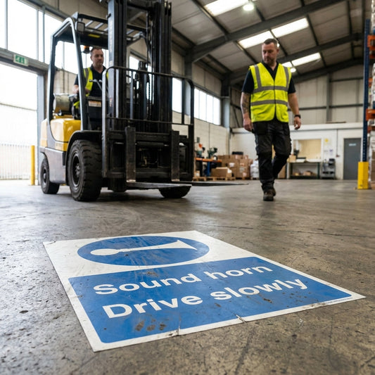 Sound Horn Drive Slowly Floor Graphic – 400mm x 600mm – Polycarbonate – Industrial